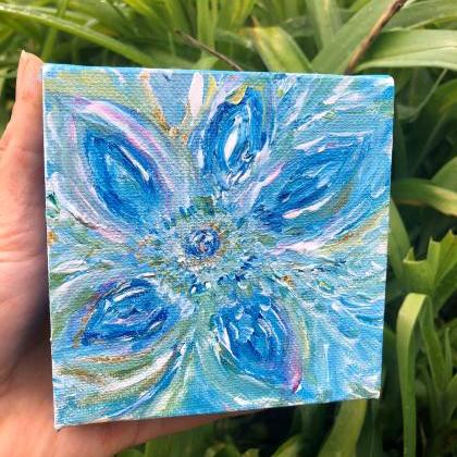 Blue Rain Flower Original Painting By Amy Drago