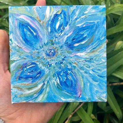 Blue Rain Flower Original Painting By Amy Drago